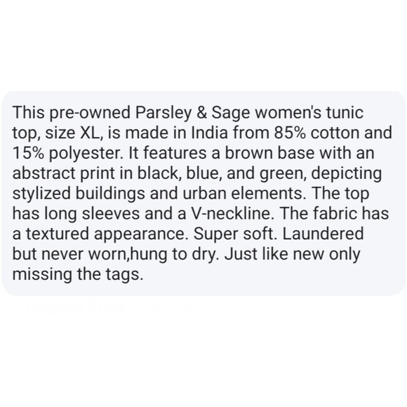 Parsley & Sage Abstract Print Tunic Top XL Brown Black Blue Green EUC - Picture 9 of 10